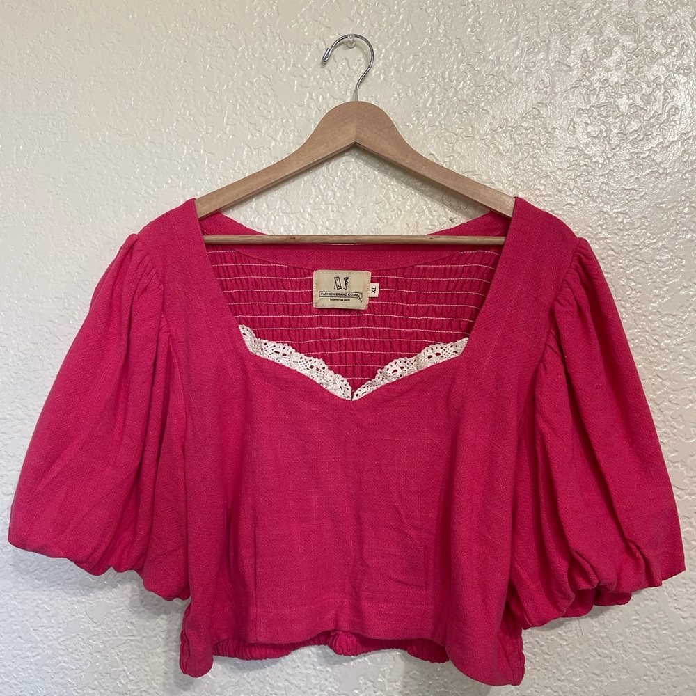 Fashion Brand Company - Valentine Top, puffy sleeves and sweetheart neck, XL